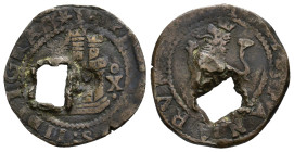 FELIPE II. 2 maravedís. Cuenca (S/F). Con taladro cuadrado. X. CU 4,61 g. 24 mm. AC-56. MBC.