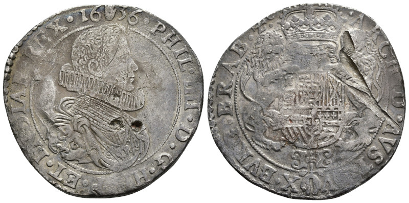 FELIPE IV. Ducatón. 1636. Amberes. AR 31,99 g. 43,2 mm. DEL-274; Vanhoudt-640AN....