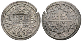 CARLOS II. 4 reales. 1683. Segovia. BR. Acueducto de 3 arcos. AR 12,61 g. 35,6 mm. AC-558. Cospel abierto. MBC+/MBC.