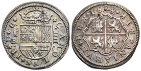 CARLOS II. 4 reales. 1684. Segovia. BR. Acueducto de 3 arcos. AR 12,16 g. 34,4 mm. AC-559. Perforación por defecto de cospel. MBC+.