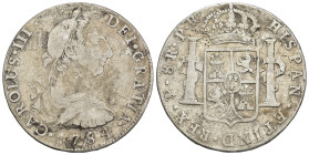 CARLOS III. 8 reales. 1784. Potosí. PR. AR 26,62 g. 39,9 mm. VI-992. BC+/MBC-.