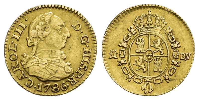 CARLOS III. 1/2 escudo. 1786. Madrid. DV. AU 1,76 g. 1,44 mm. VI-no. Ligeramente...