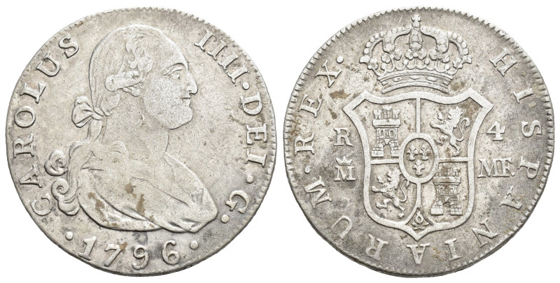 CARLOS IV. 4 reales. 1796. Madrid. MF. AR 13,36 g. 32,2 mm. VI-653. MBC-/MBC.