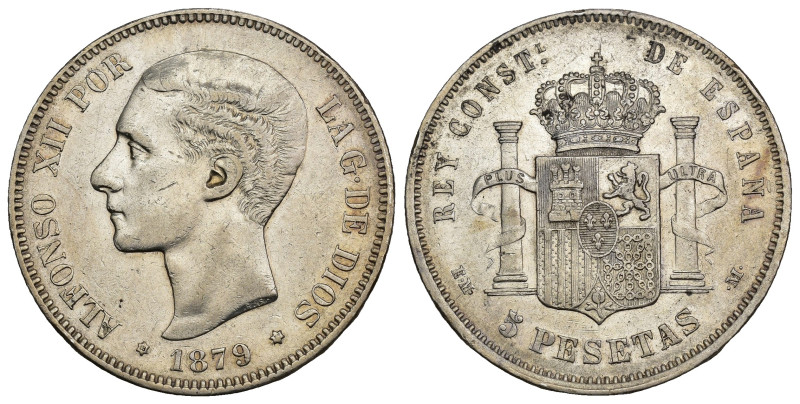 ALFONSO XII. 5 pesetas. 1879.EMM. AR 25,07 g. 37,6 mm. VII-86. Pequeñas marcas. ...