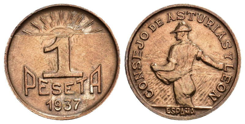 CONSEJO DE ASTURIAS Y LEÓN. 1 peseta. 1937. 4,88 g. 23,1 mm. VII-233. MBC+.