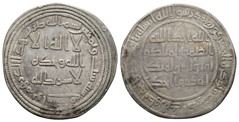 CALIFATO OMEYA. ABD AL-MALIK. Dírham. Wasit. 86 H. AR 2,39 g. 25 mm. Walker II-5...