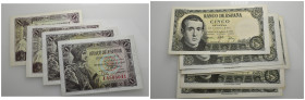BILLETES. BANCO DE ESPAÑA. Lote de 47 billetes. F. Franco y J. Carlos I: 1 pta. (4); 5 pts. (7); 25 pts. (1); 100 ptss. (31); 200 pts. (4). De EBC+ a ...