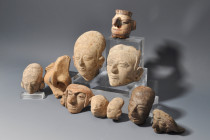 ARQUEOLOGÍA. PREHISPÁNICO. Región andina. Lote de 10 fragmentos de cabezas. Cerámica. Longitud de 4 a 9,5 cm.

Ex colección Barón Howard Strouth....