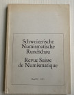 AA.VV. Revue Suisse de Numismatique Tome 50. Bern 1971. Brossura ed. pp. 136, ill. in b/n, tavv. 30, in b/n. Contents: G. Kenneth Jenkins – Coins of P...