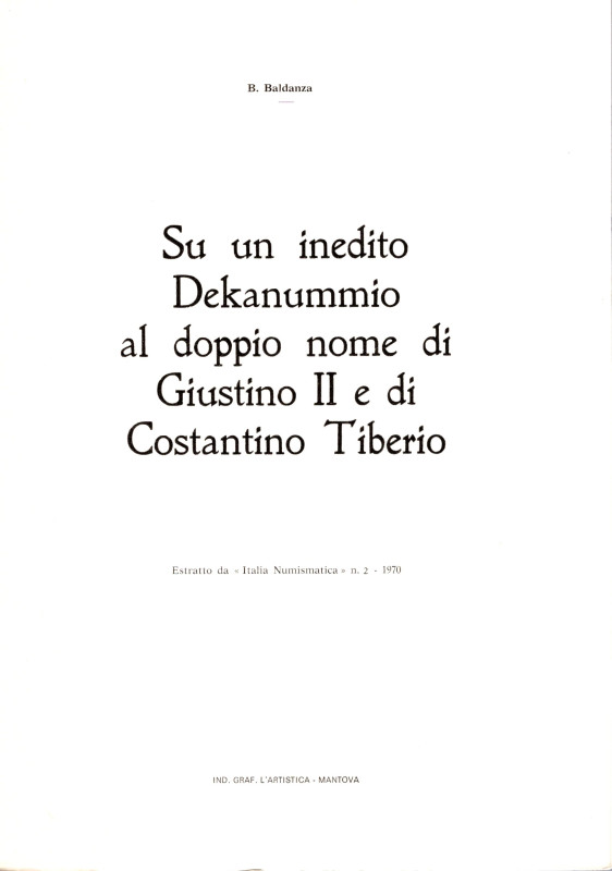 BALDANZA B. - Su un inedito Dekanummio al doppio nome di Giustino II e di Costan...