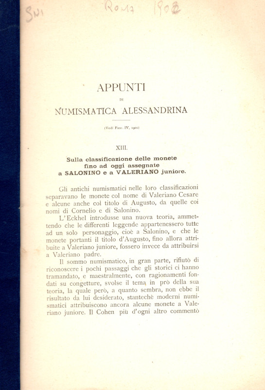 DATTARI G. - Appunti di Numismatica alessandrina XIII. Sulla classificazione del...