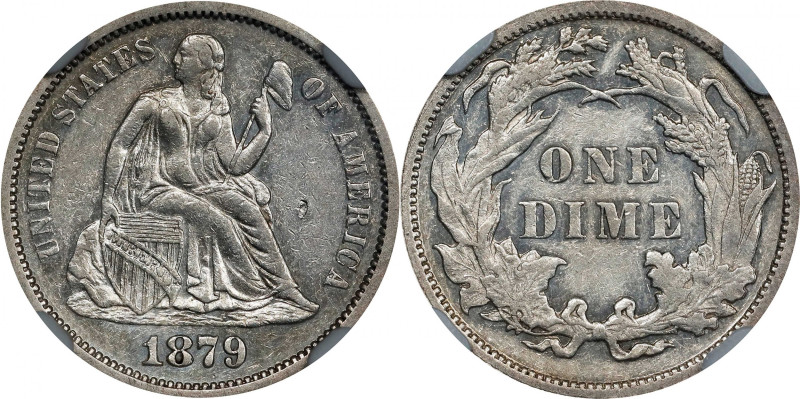 1879 Liberty Seated Dime. AU Details--Cleaned (NGC).
PCGS# 4687. NGC ID: 23AS.