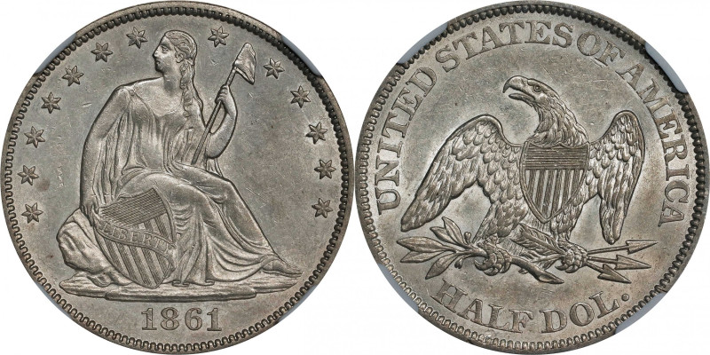 1861 Liberty Seated Half Dollar. AU-58 (NGC).
PCGS# 6302. NGC ID: 24J7.