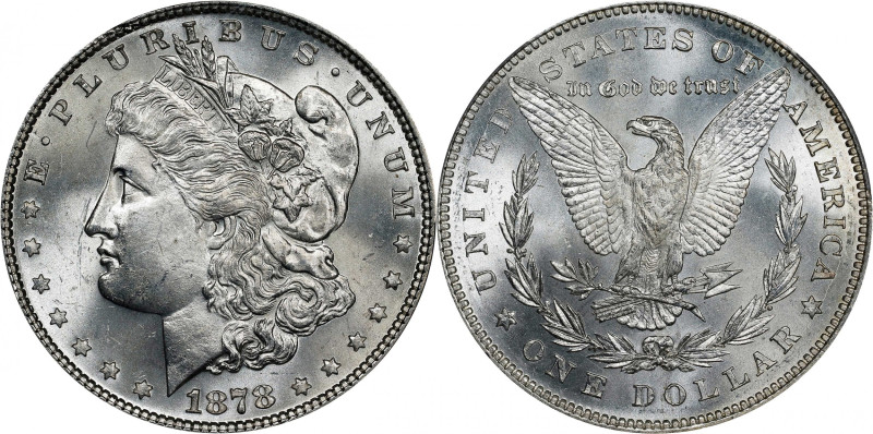 1878 Morgan Silver Dollar. 7 Tailfeathers. Reverse of 1878. MS-64 (PCGS).
PCGS#...