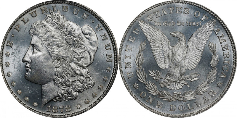 1878 Morgan Silver Dollar. 7 Tailfeathers. Reverse of 1878. MS-63 (PCGS).
PCGS#...