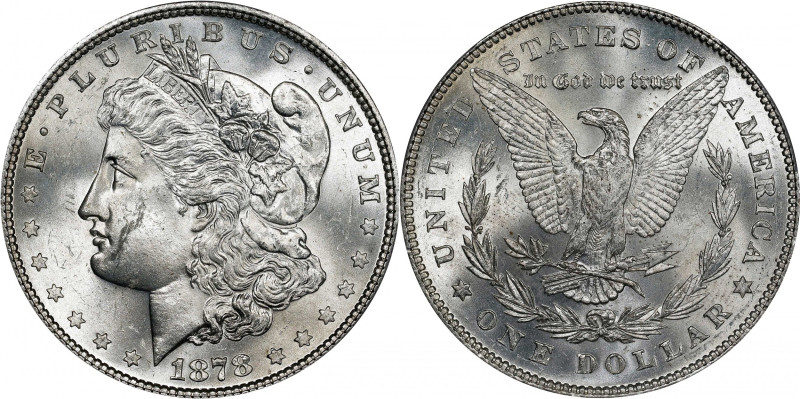 1878 Morgan Silver Dollar. 7 Tailfeathers. Reverse of 1878. MS-62 (PCGS).
PCGS#...