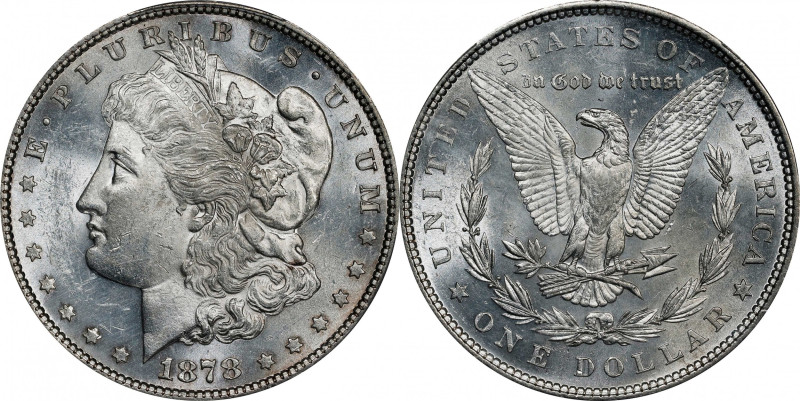 1878 Morgan Silver Dollar. 7 Tailfeathers. Reverse of 1879. MS-61 (PCGS).
PCGS#...