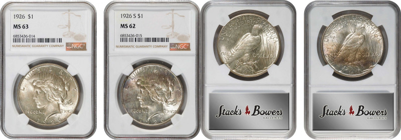 Lot of (2) 1920s Peace Silver Dollars. (NGC).
Included are: 1926 MS-63; and 192...