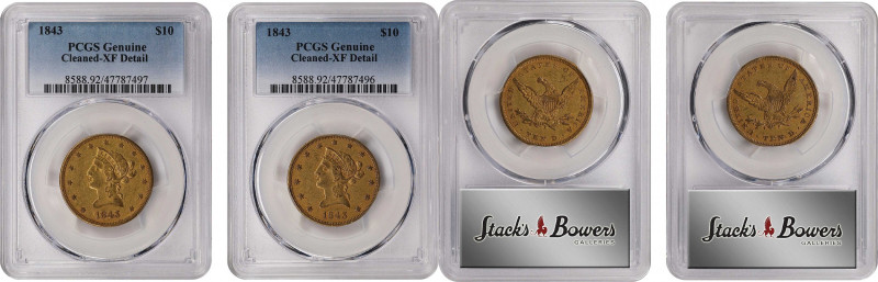 Lot of (2) 1843 Liberty Head Eagles. EF Details--Cleaned (PCGS).
PCGS# 8588. NG...