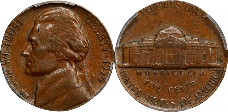 1954-D Jefferson Nickel. Struck on Cent Planchet. AU-55 (PCGS).