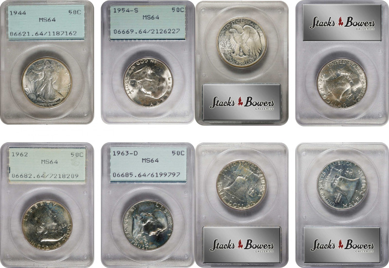 Lot of (4) Walking Liberty and Franklin Half Dollars. MS-64 (PCGS). OGH Generati...