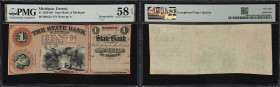 Detroit, Michigan. State Bank of Michigan. 18xx $1. Remainder. PMG Choice About Uncirculated 58 EPQ.
Detroit, Michigan. State Bank of Michigan. ND (1...