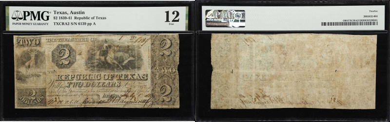 Austin, Texas. Republic of Texas. 1841 $2. PMG Fine 12.
Circulated, yet appeali...