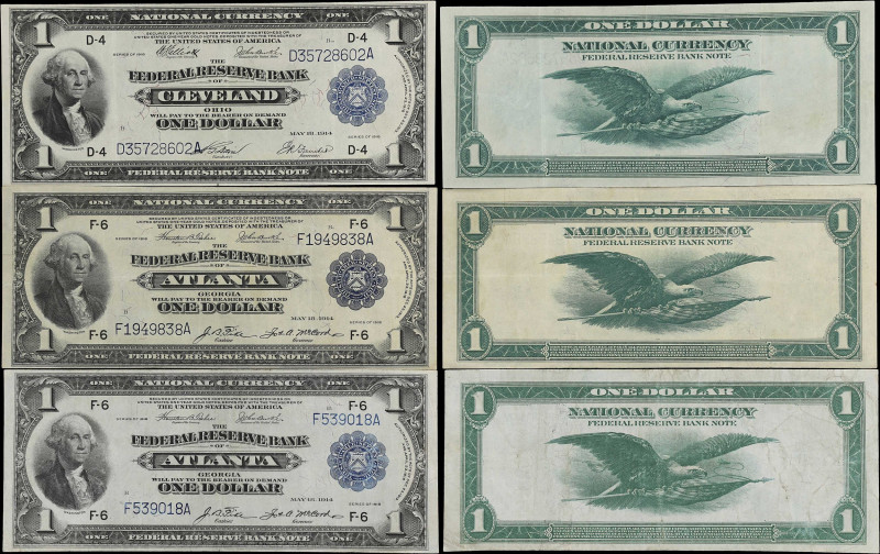 Lot of (3) Fr. 720 & 723. 1918 $1 Federal Reserve Bank Notes. Cleveland & Atlant...