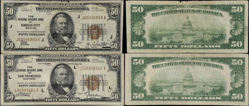 Lot of (2) Fr. 1880-J & 1880-L. 1929 $50 Federal Reserve Bank Note. Kansas City ...