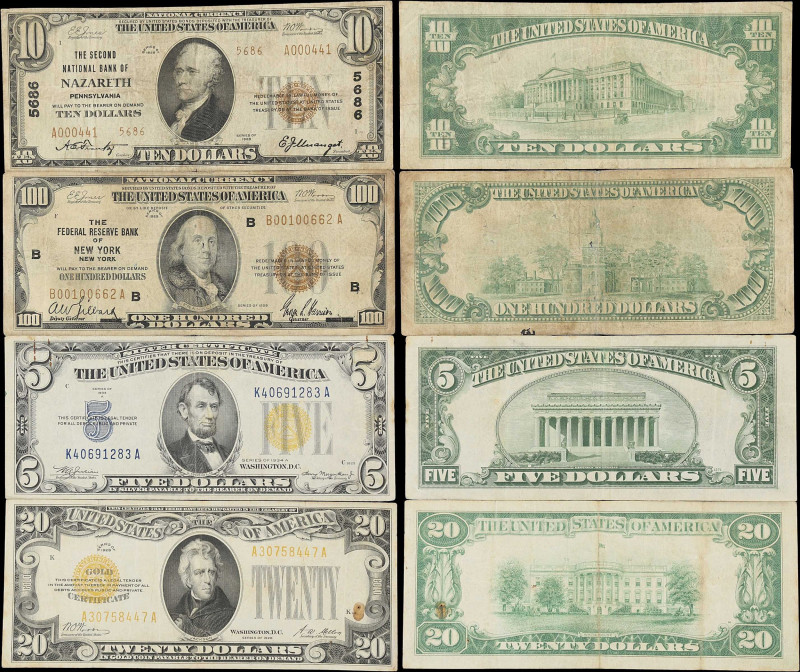 Lot of (4) Fr. 1801-2, 1890-B, 2307 & 2402. 1928-34A $5, $10, $20 & $100 Mixed S...