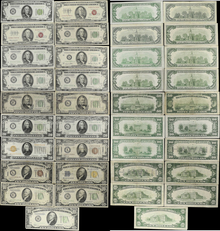 Lot of (19). 1928-66 $10, $20, $50 & $100 Mixed Small Size. Fine to About Uncirc...