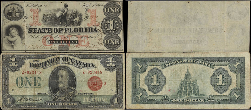 Lot of (2). $1 & 1 Dollar. 1864-1923. Miscellaneous Currency. Fine to Very Fine....