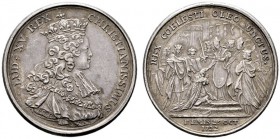  HISTORISCHE MEDAILLEN   SCHÜTZENMEDAILLEN   FRANKREICH   Ludwig XV. 1715-1774   (D) AR-Medaille 1722, von I. C. Roettiers. Auf seine Salbung zu Reims...