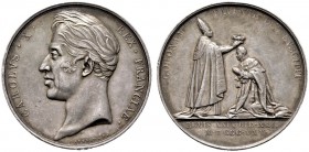  HISTORISCHE MEDAILLEN   SCHÜTZENMEDAILLEN   FRANKREICH   Karl X. 1824-1830   (D) AR-Medaille 1825, von Gayrard. Auf seine Krönung in REIMS durch den ...