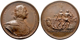  HISTORISCHE MEDAILLEN   SCHÜTZENMEDAILLEN   RUSSLAND   Peter I. 1696-1725   (D) AE-Medaille 1713, von T. Ivanov. Auf die Landung von Zar Peter I. im ...