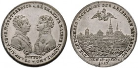  HISTORISCHE MEDAILLEN   SCHÜTZENMEDAILLEN   RUSSLAND   Alexander I. 1801-1825   (D) AE-Medaille (versilbert) 1813, auf die Völkerschlacht bei LEIPZIG...