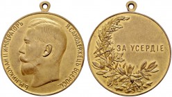  HISTORISCHE MEDAILLEN   SCHÜTZENMEDAILLEN   RUSSLAND   Nikolaus II. 1894-1917   (D) AE-Medaille , vergoldet mit Originalöse, gestiftet 1801 für Eifer...