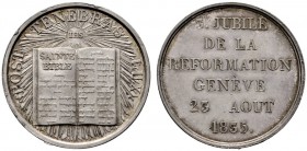  HISTORISCHE MEDAILLEN   SCHÜTZENMEDAILLEN   SCHWEIZ   Genf   (D) Lot 2 Stk.: , a) AR-Medaille 1835 auf die 300. Jahrfeier der Reformation.// b) AE-Me...