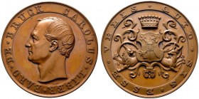  HISTORISCHE MEDAILLEN   PERSONENMEDAILLEN   BRUCK, Karl Ludwig Frh.v.1798-1860   (D) AE-Medaille 1857, v. Karl Radnitzky. Auf sein erfolgreiches Wirk...