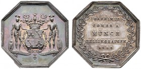  HISTORISCHE MEDAILLEN   PERSONENMEDAILLEN   MÜNCH-BELLINGHAUSEN Joachim 1786-1866   (D) Octogonale AR-Medaille 1843, zu Ehren des österr. Dichters Fr...