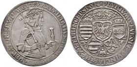  RÖMISCH DEUTSCHES REICH   Maximilian I. 1493-1519   (D) Kaiserguldiner o.J. , Hall; (Stempel von Ulrich Ursentaler) hübsche Patina, Av. minimaler Sch...