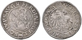  RÖMISCH DEUTSCHES REICH   Ferdinand I. 1521-1564   (D) 1/4 Taler 1558, Joachimstal; Münzmeister Puellacher Hal:129 var. sch.