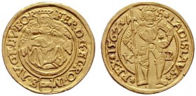  RÖMISCH DEUTSCHES REICH   Ferdinand I. 1521-1564   (D) Dukat 1562 KB, Kremnitz (3,55 g); min.gewellt  Gold  s.sch.