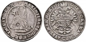  RÖMISCH DEUTSCHES REICH   Maximilian II. 1564-1576   (D) Taler 1576, Kuttenberg; Münzmeister G.Satny Hal:195, Henkelspur f.s.sch.