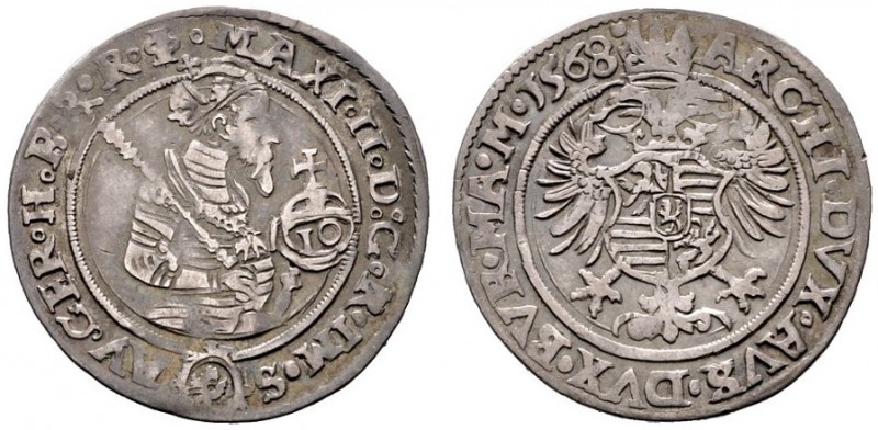  RÖMISCH DEUTSCHES REICH   Maximilian II. 1564-1576   (D) Zehner 1568, Joachimst...