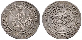  RÖMISCH DEUTSCHES REICH   Maximilian II. 1564-1576   (D) Zehner 1568, Joachimstal; Münzmeister W. Puellacher Hal:213a  R s.sch.