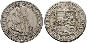  RÖMISCH DEUTSCHES REICH   Erzherzog Ferdinand 1564-1595   (D) Guldentaler 1575, Hall; Mit flatternden Turnierbändern  RR s.sch.