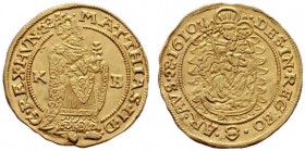  RÖMISCH DEUTSCHES REICH   Matthias (1608)-1612-1619   (E) Dukat 1610 KB, Kremnitz (3,43 g); min. gewellt  Gold R vzgl.