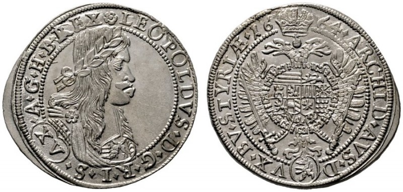  RÖMISCH DEUTSCHES REICH   Leopold I. 1657-1705   (D) XV Kreuzer 1664, Graz  R f...