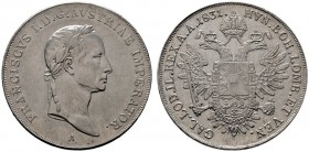  ÖSTERREICHISCHES KAISERREICH   Franz I. (1792)-1806-1835   (E) Taler 1831 A; anliegende Bänder Av. min. Kratzer s.sch./vzgl.